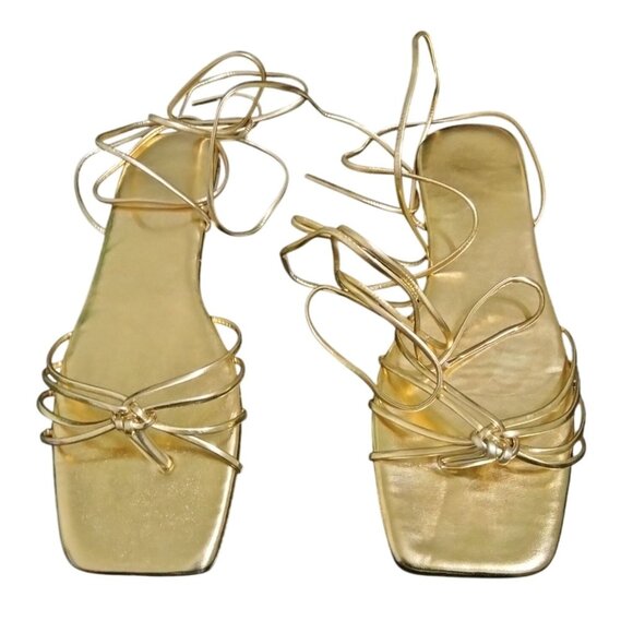 Gorglitter Gold Ankle Strap Wrap Gladiator Sandals Square Toe Design Size 42 (9) - Picture 4 of 7